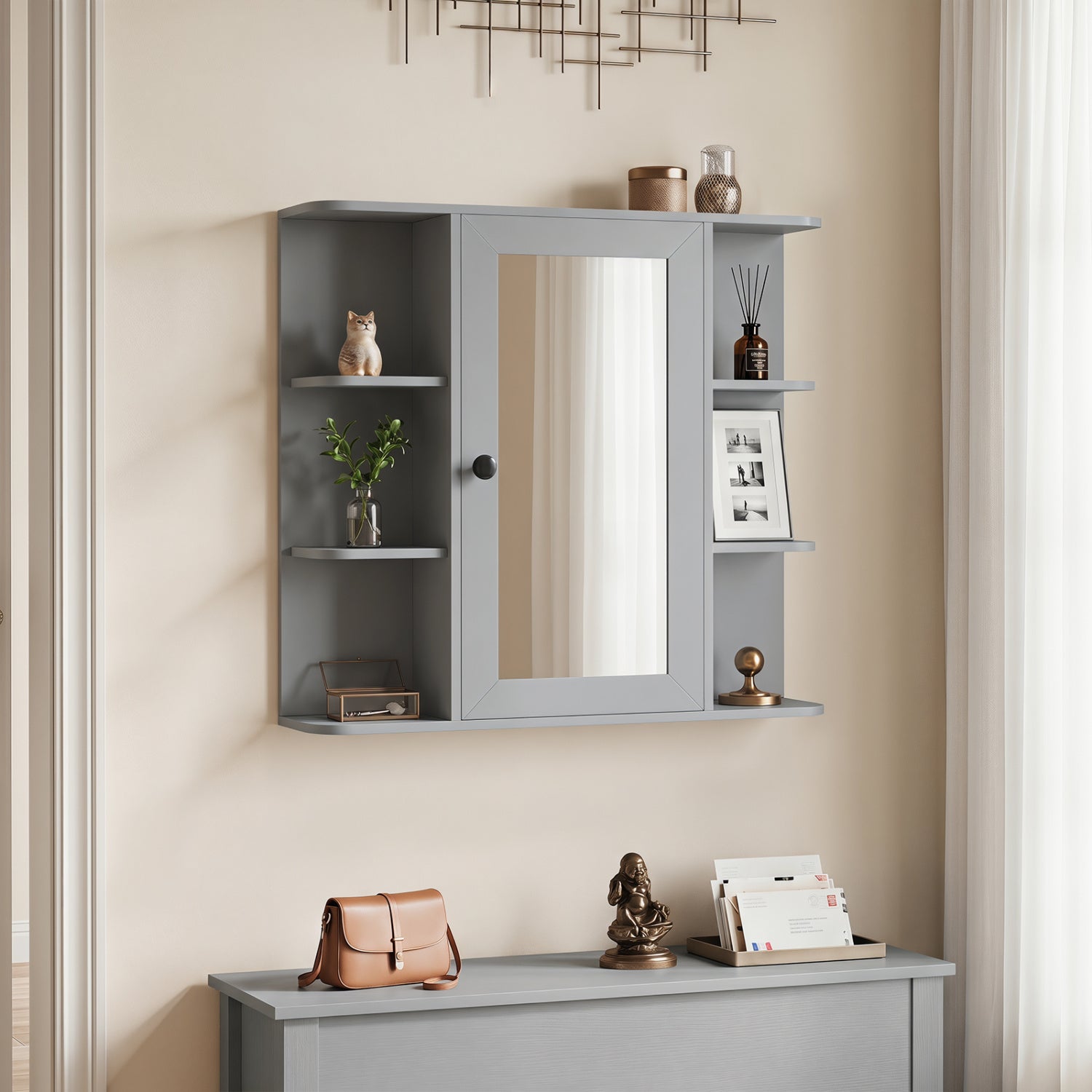 Wall Mounted Bathroom Medicine Cabinet with Mirror - Gray