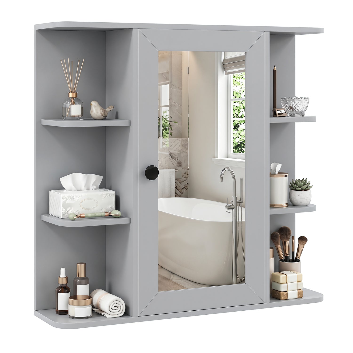 Wall Mounted Bathroom Medicine Cabinet with Mirror - Gray