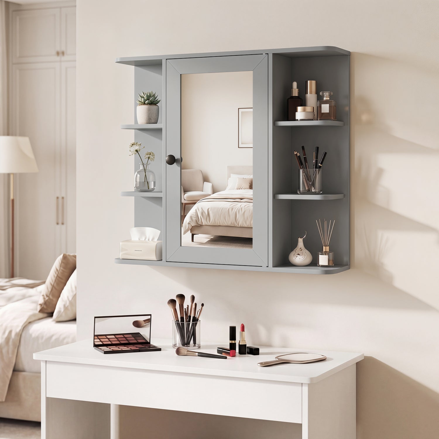 Wall Mounted Bathroom Medicine Cabinet with Mirror - Gray