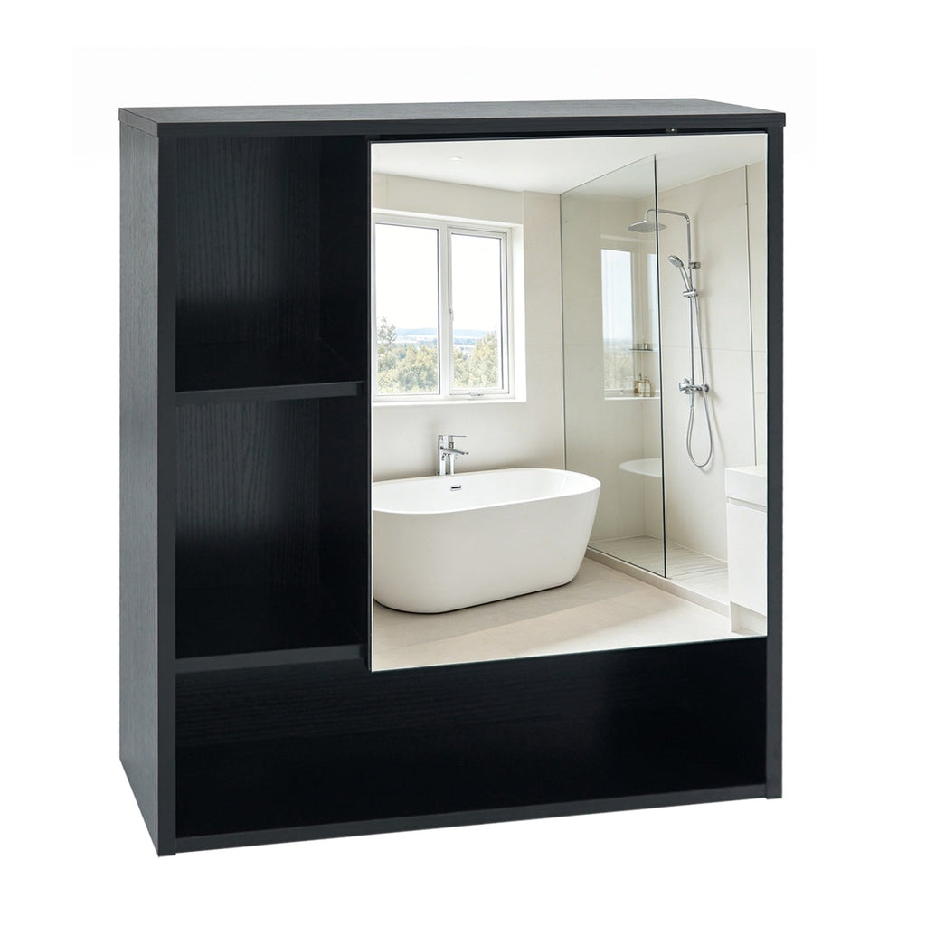 Wall-Mounted Mirror Cabinet with Hidden & Open Storage