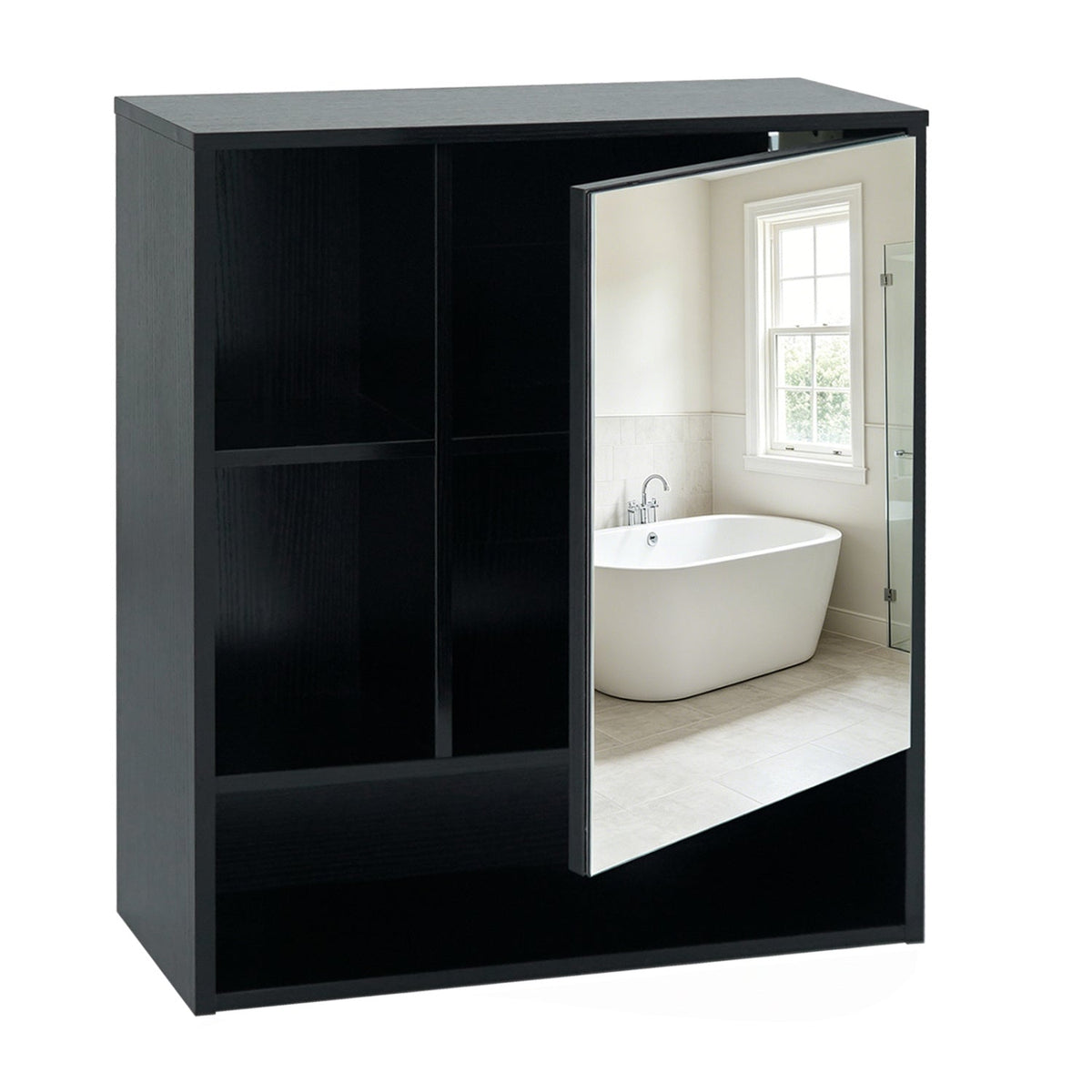 Wall-Mounted Mirror Cabinet with Hidden & Open Storage