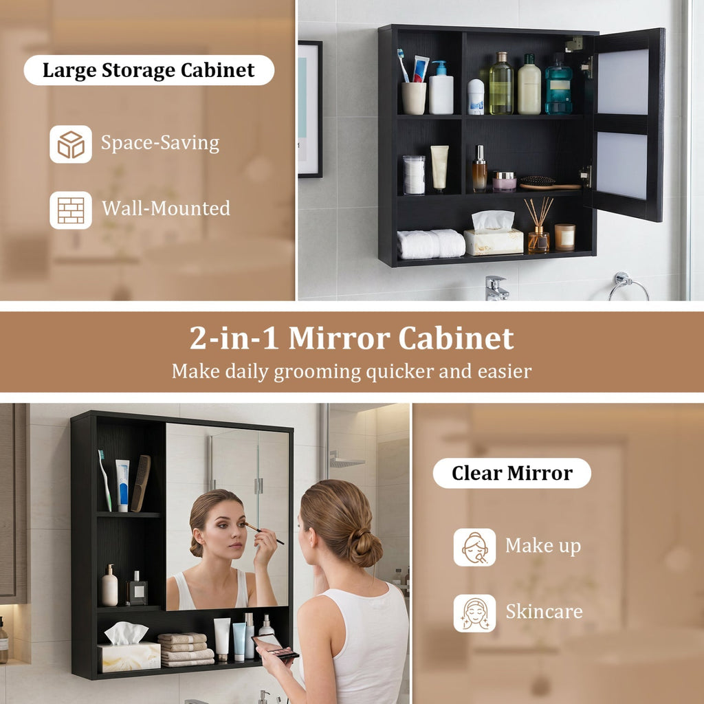 Wall-Mounted Mirror Cabinet with Hidden & Open Storage