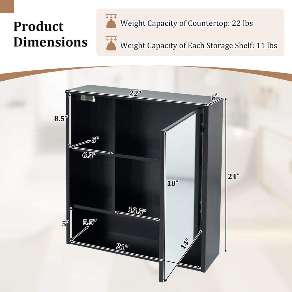 Wall-Mounted Mirror Cabinet with Hidden & Open Storage