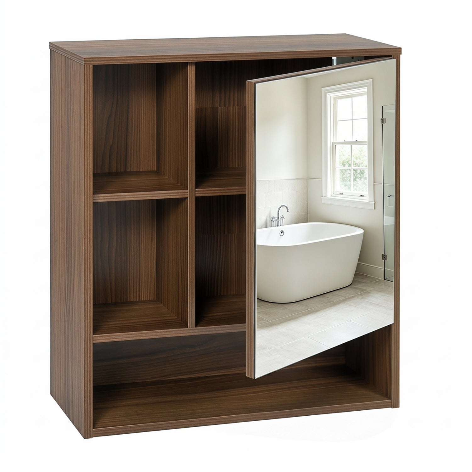 Wall-Mounted Mirror Cabinet with Hidden & Open Storage