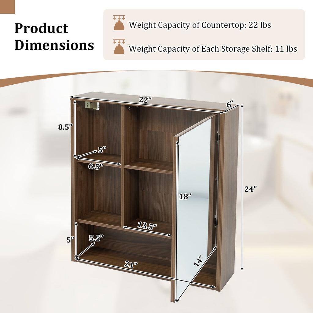 Wall-Mounted Mirror Cabinet with Hidden & Open Storage