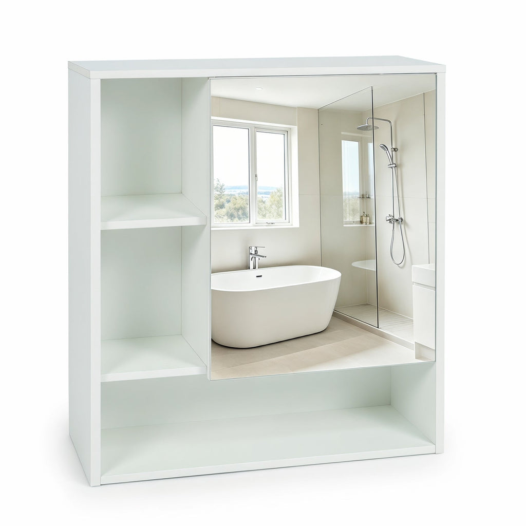 Wall-Mounted Mirror Cabinet with Hidden & Open Storage