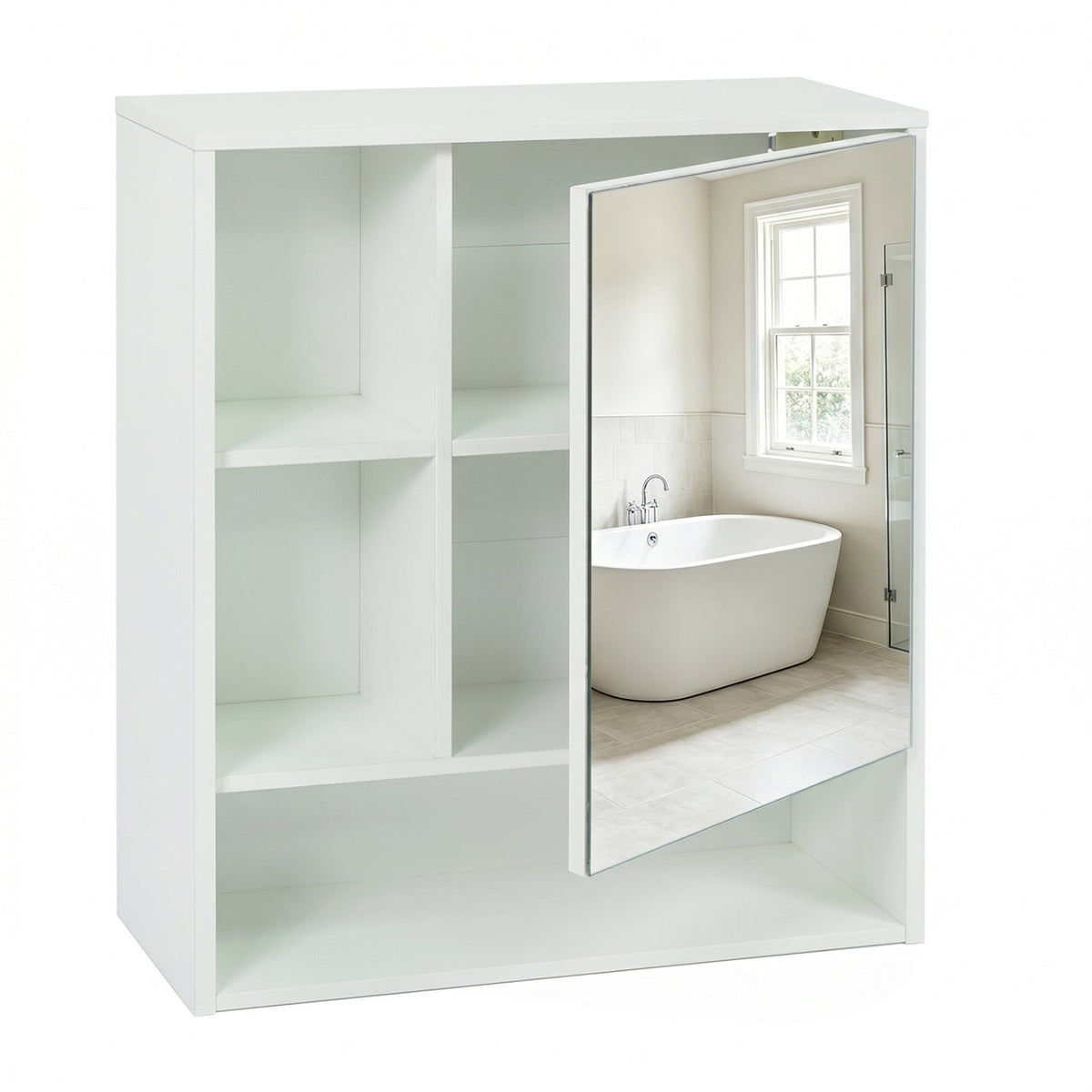 Wall-Mounted Mirror Cabinet with Hidden & Open Storage