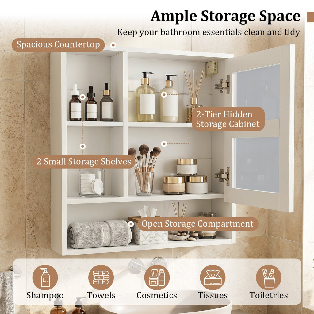 Wall-Mounted Mirror Cabinet with Hidden & Open Storage