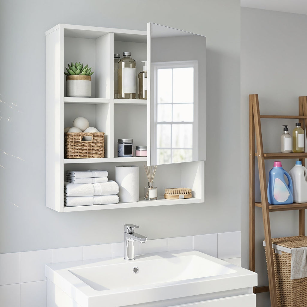 Wall-Mounted Mirror Cabinet with Hidden & Open Storage