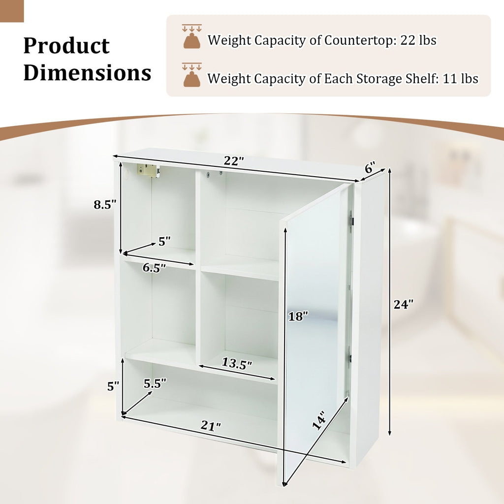 Wall-Mounted Mirror Cabinet with Hidden & Open Storage