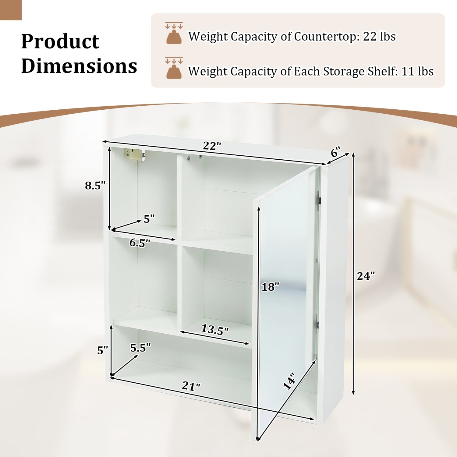 Wall-Mounted Mirror Cabinet with Hidden & Open Storage