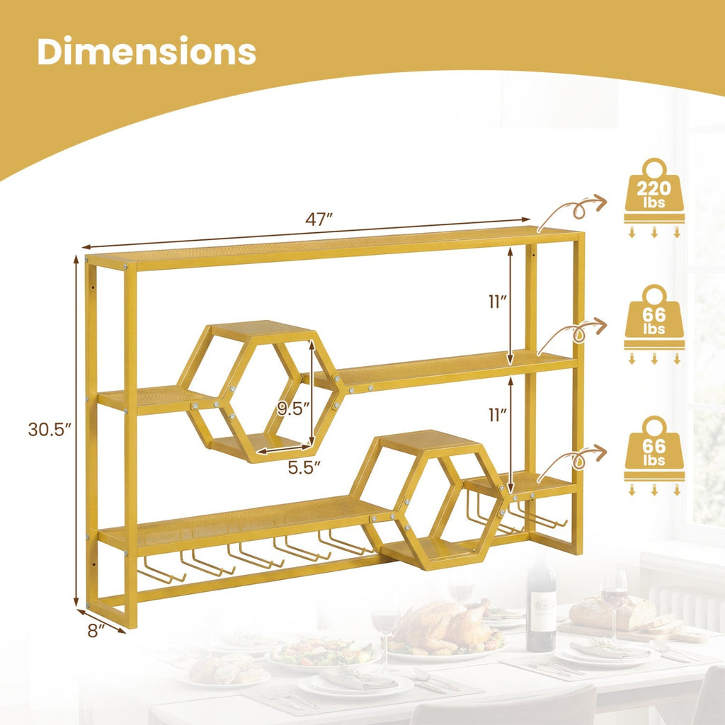 Wall Mounted Wine Rack 47" Large Floating Bar Shelves