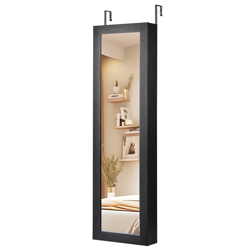Wall or Door Mounted Jewelry Cabinet with Full-Length Mirror and LED Lights