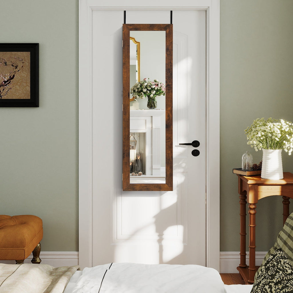 Wall or Door Mounted Jewelry Cabinet with Full-Length Mirror and LED Lights