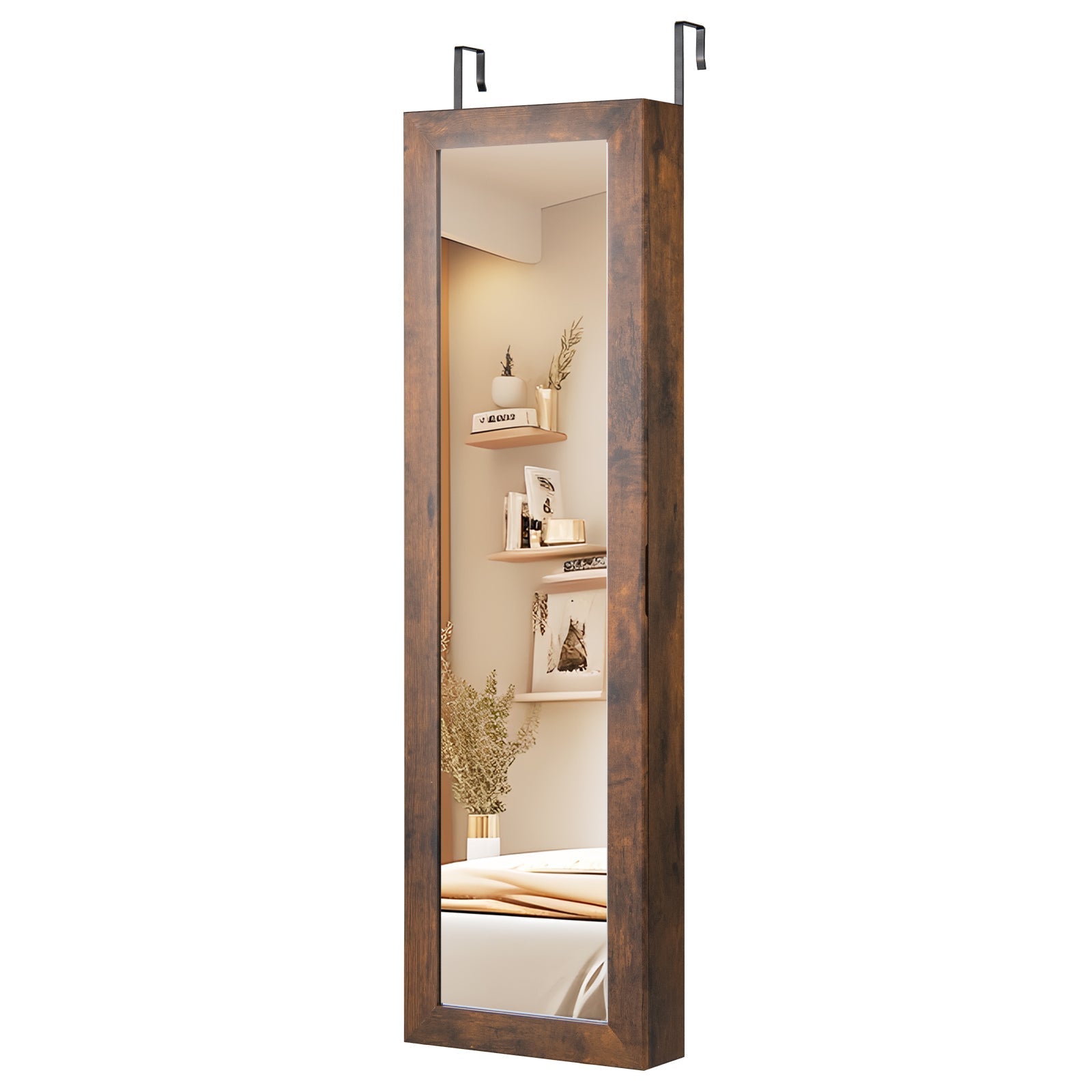 Wall or Door Mounted Jewelry Cabinet with Full-Length Mirror and LED Lights