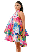 Halter Neck Sleeveless Ruffle Dress