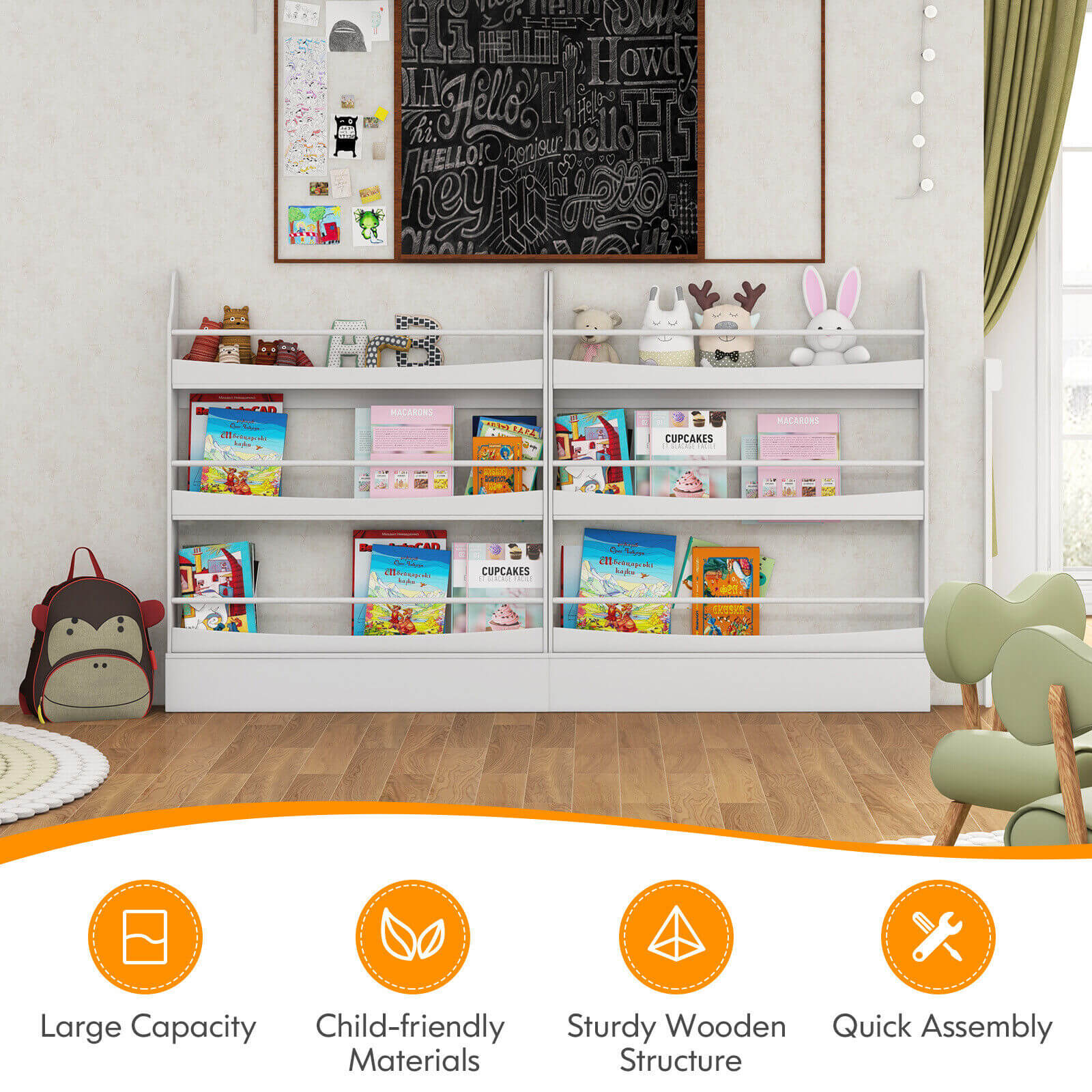 3-Tier Bookshelf with 2 Anti-Tipping Kits for Books and Magazines