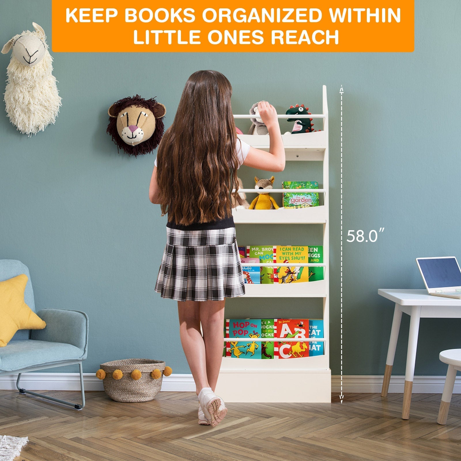 4-Tier Bookshelf with 2 Anti-Tipping Kits for Books and Magazines