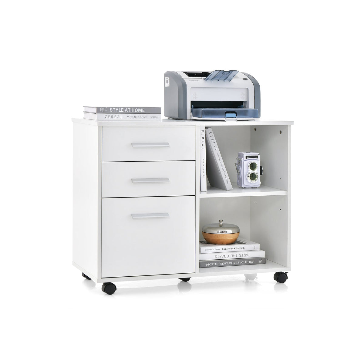 3-Drawer Mobile Lateral File Cabinet Printer Stand