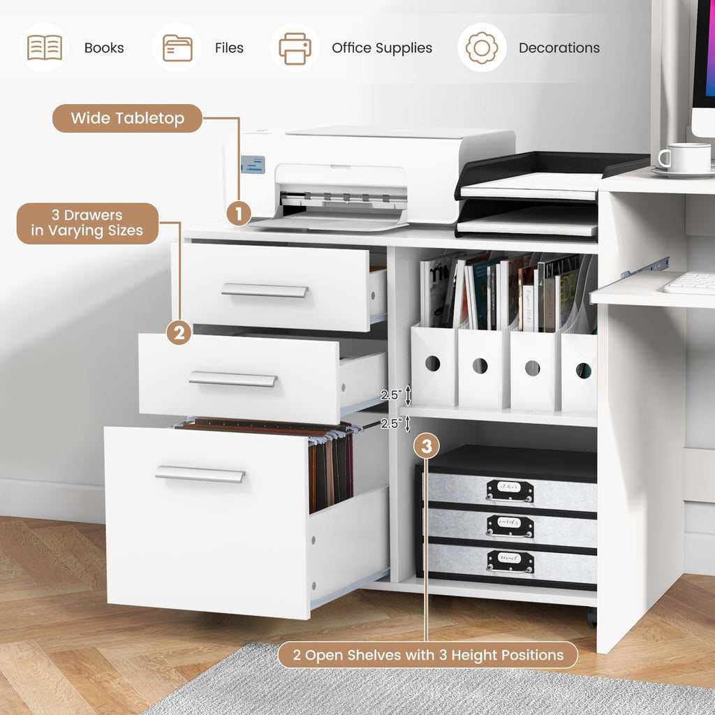 3-Drawer Mobile Lateral File Cabinet Printer Stand