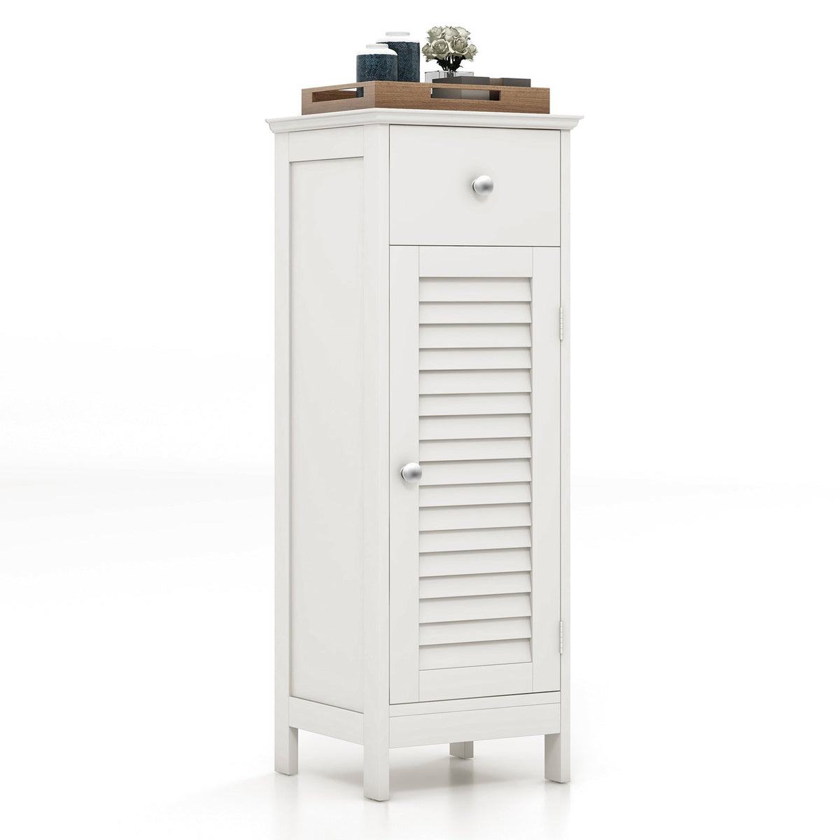 Woodern Bathroom Floor Storage Cabinet with Drawer and Shutter Door