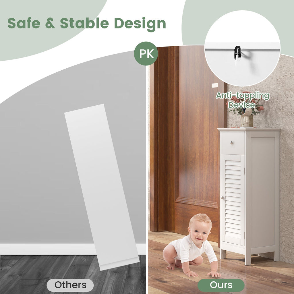 Woodern Bathroom Floor Storage Cabinet with Drawer and Shutter Door