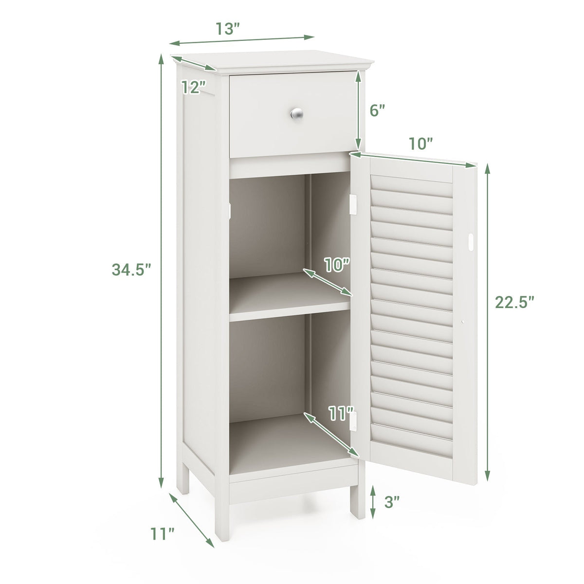 Woodern Bathroom Floor Storage Cabinet with Drawer and Shutter Door