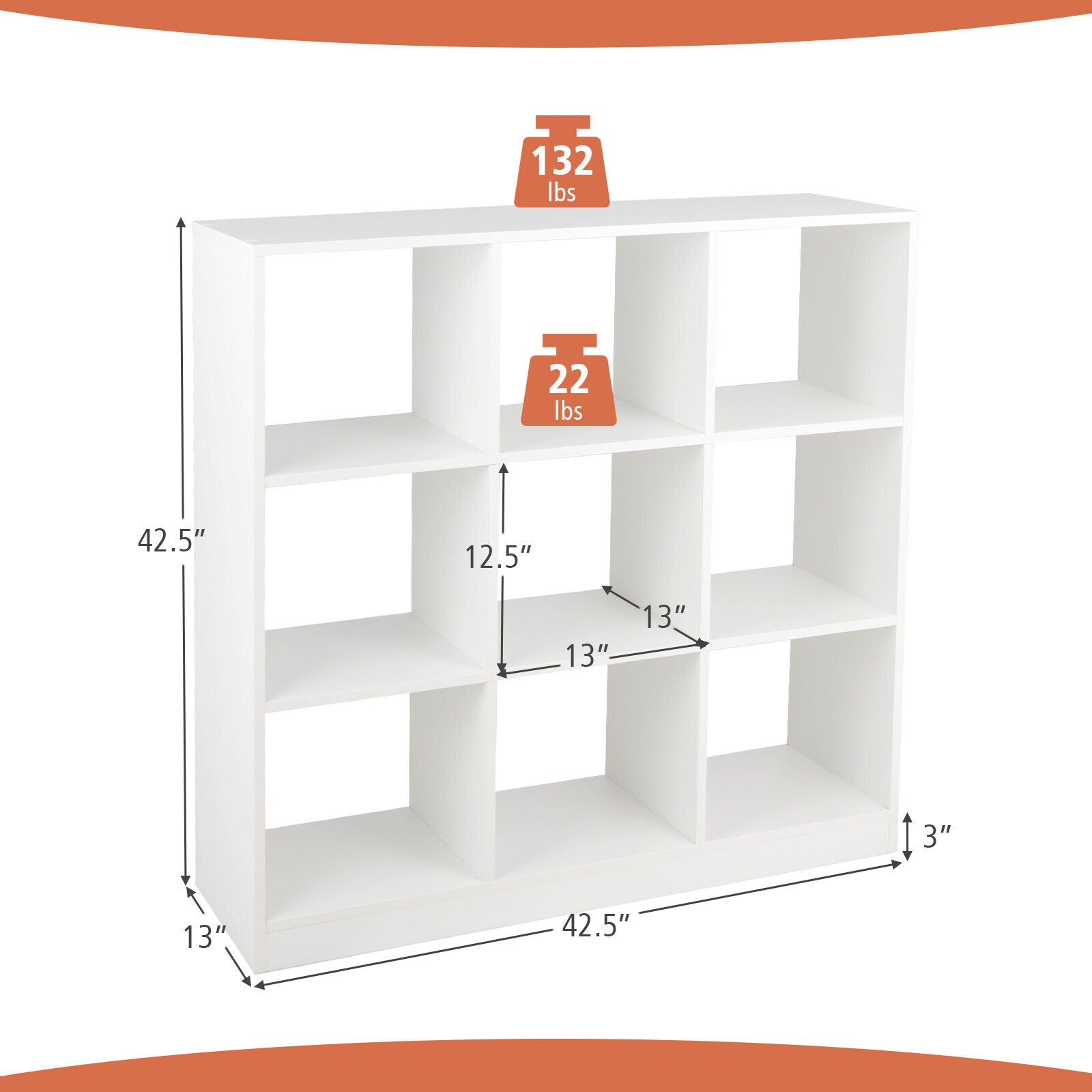 Modern 9-Cube Bookcase with 2 Anti-Tipping Kits for Books Toys Ornaments-White