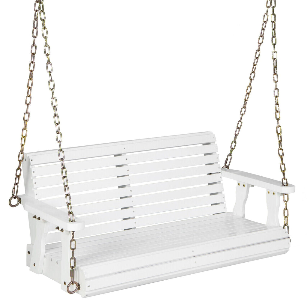 2-Person Wooden Porch Swing with Hanging Chains for Garden Yard
