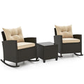 Patio Rattan Roker Chairs with Tempered Glass Table and Soft Cushions for Backyard Poolside Porch