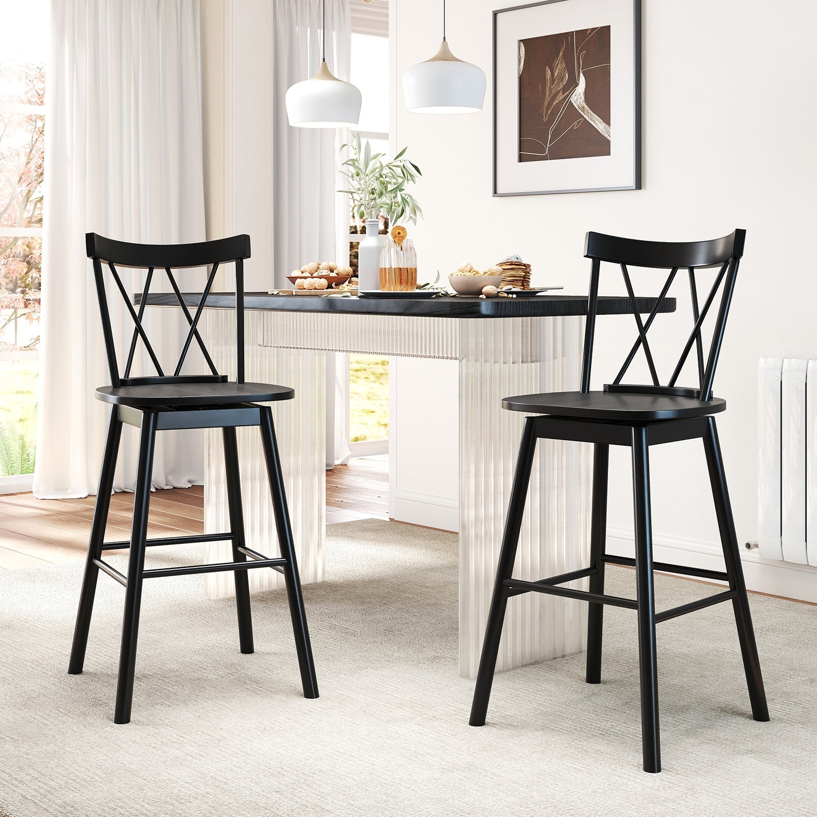 Set of 2 Windsor Bar Stool with Ergonomic Backrest and Footrests