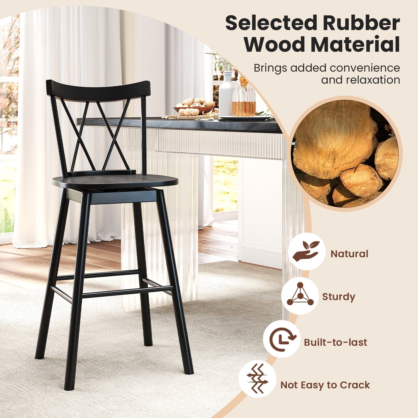 Set of 2 Windsor Bar Stool with Ergonomic Backrest and Footrests