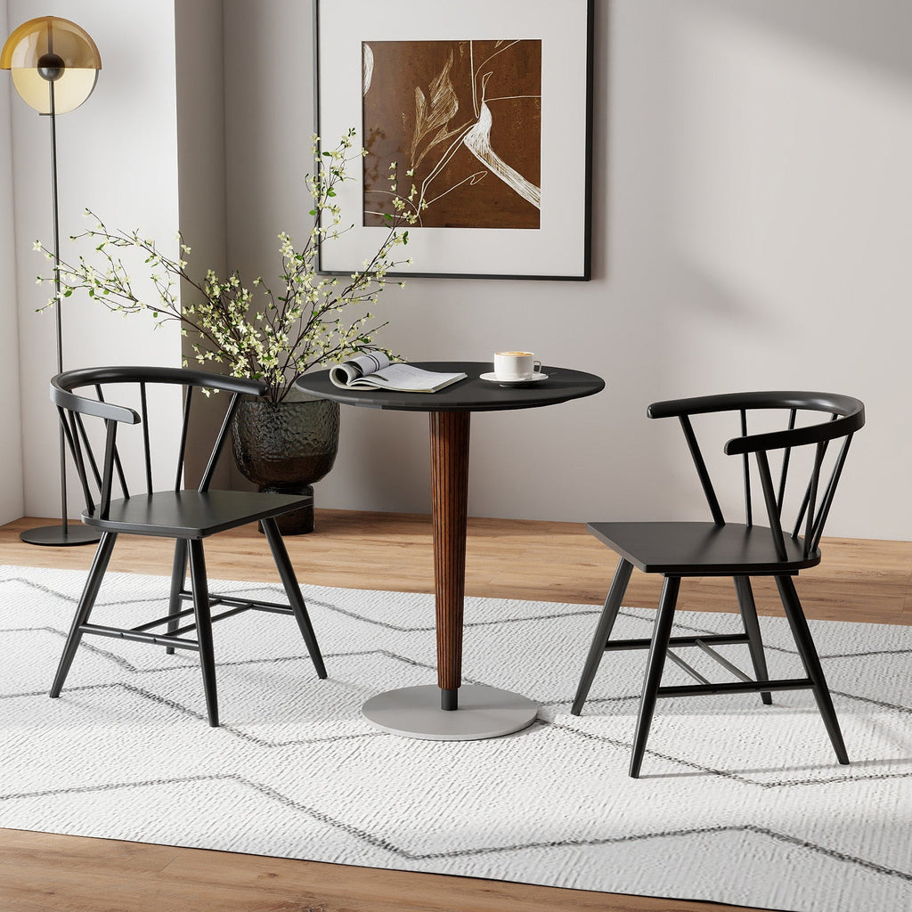 Windsor Dining Chair Set of 2 Mid-Century Modern Black Kitchen Chairs-Black