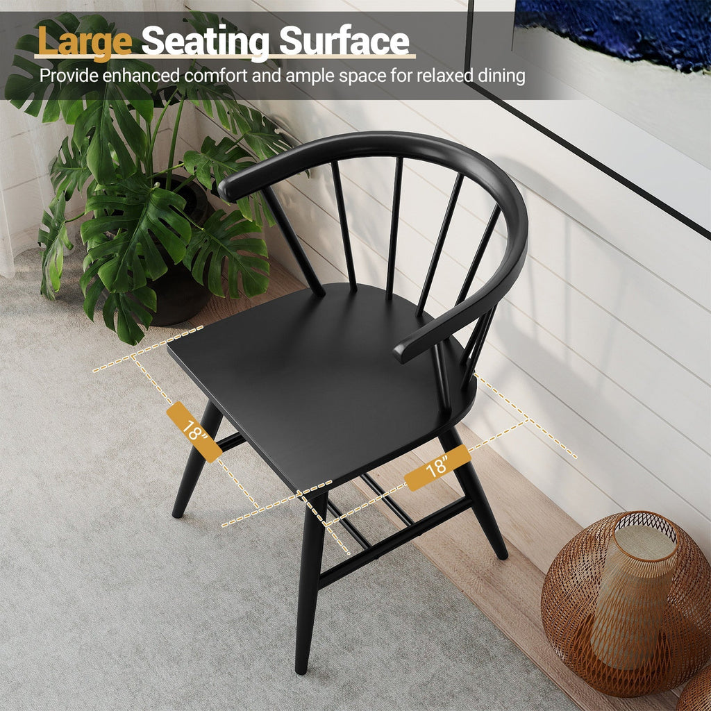 Windsor Dining Chair Set of 2 Mid-Century Modern Black Kitchen Chairs-Black