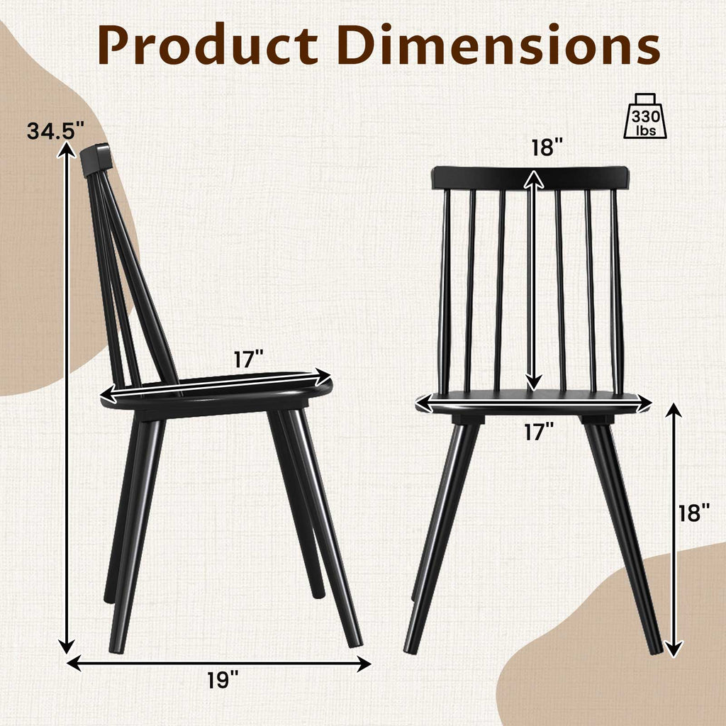 Windsor Dining Chair Set of 4 with Solid Rubber Wood Frame-Black