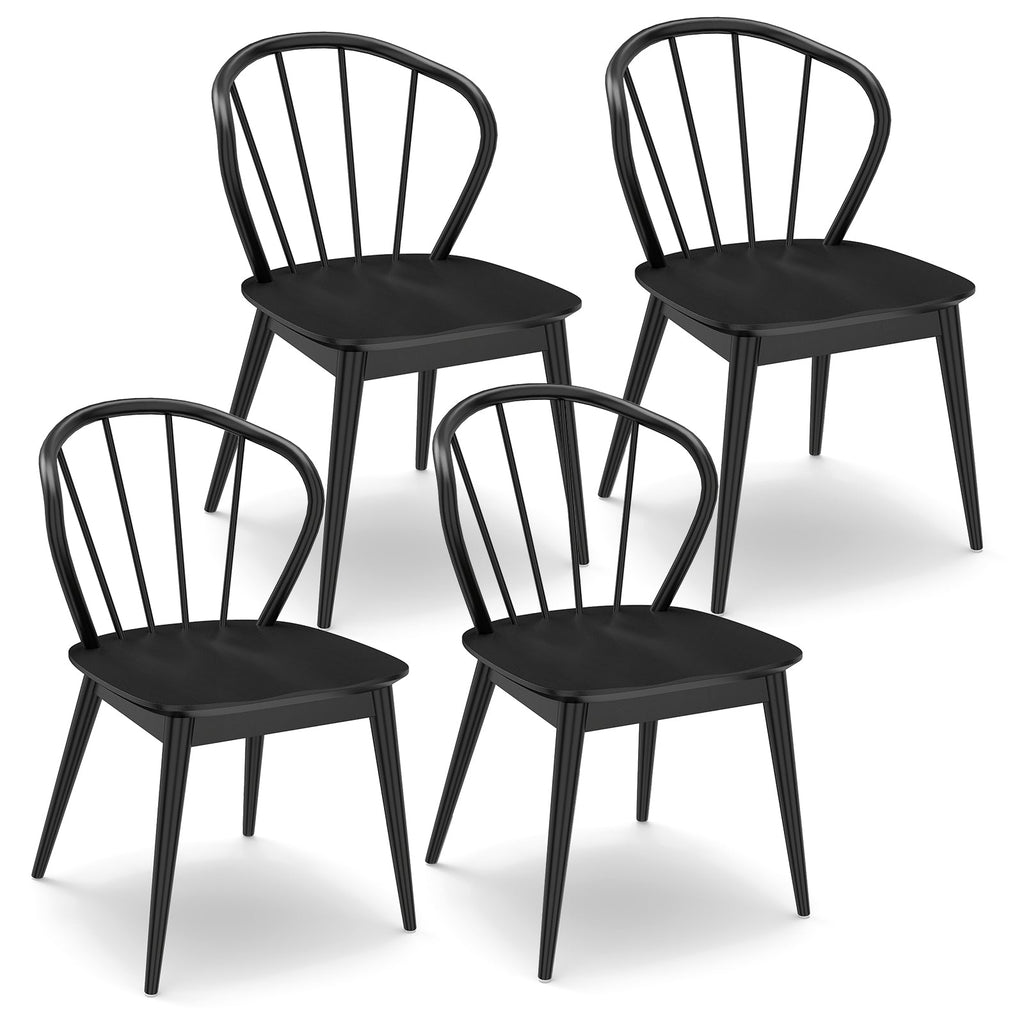 Windsor Dining Chairs Set of 4 with Spindle Backrest-Black