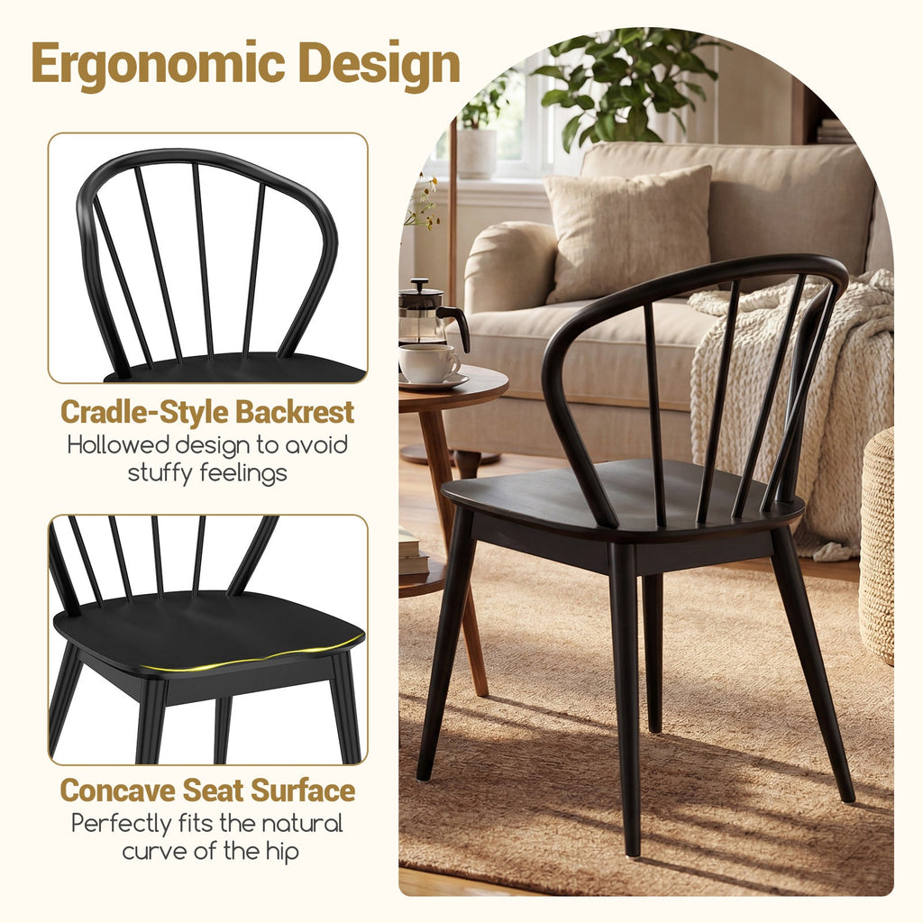 Windsor Dining Chairs Set of 4 with Spindle Backrest-Black