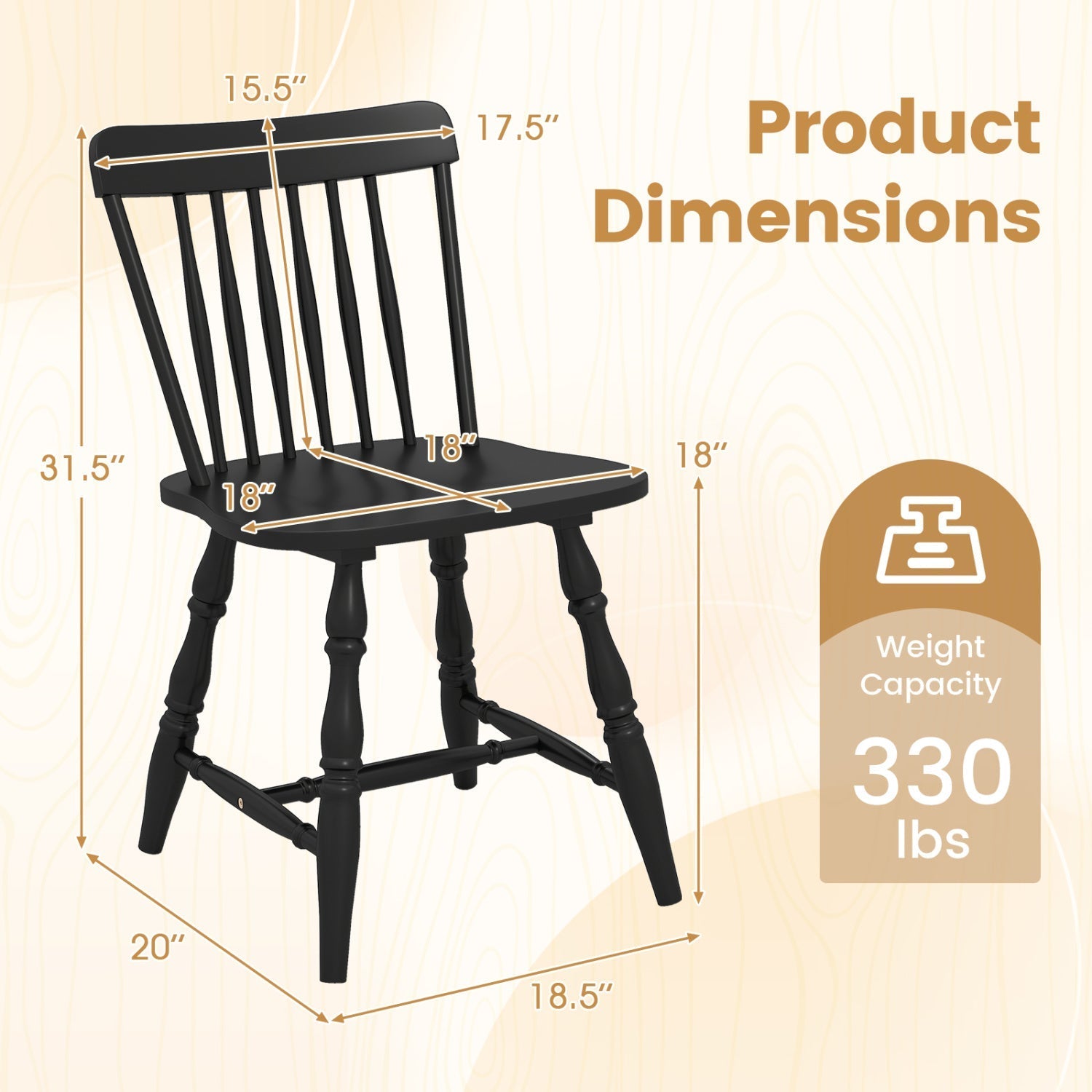 Windsor Dining Chairs Set of 4 with Curved Spindle Back