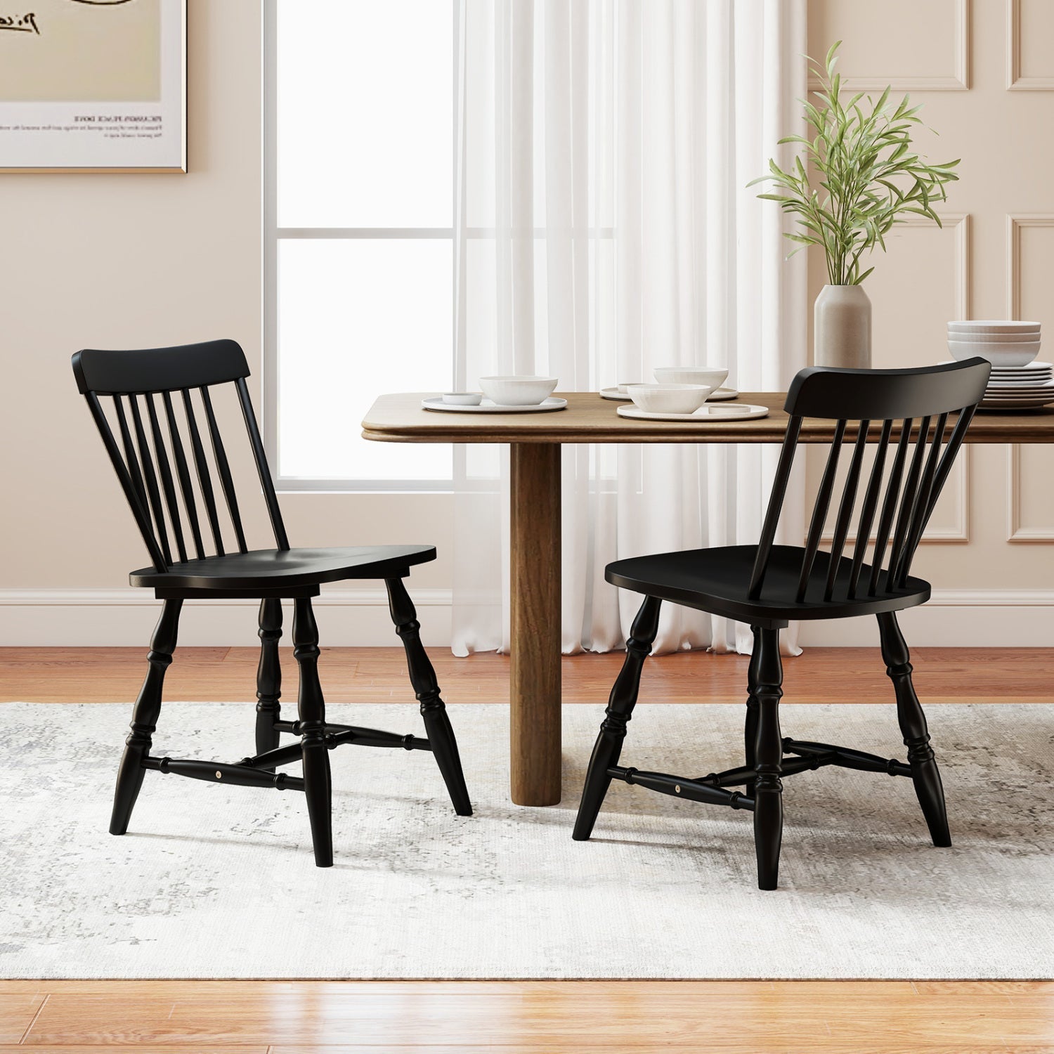 Windsor Dining Chairs Set of 4 with Curved Spindle Back