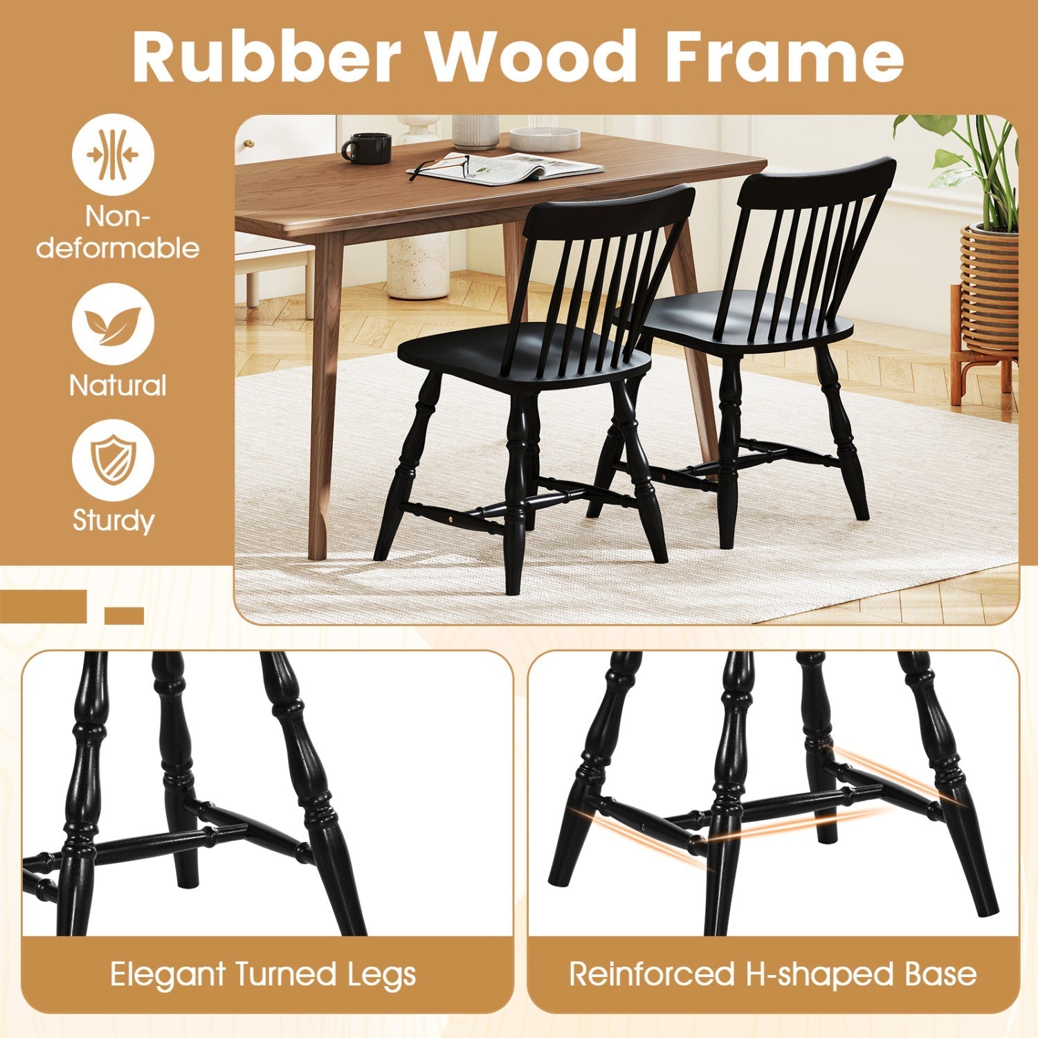 Windsor Dining Chairs Set of 4 with Curved Spindle Back