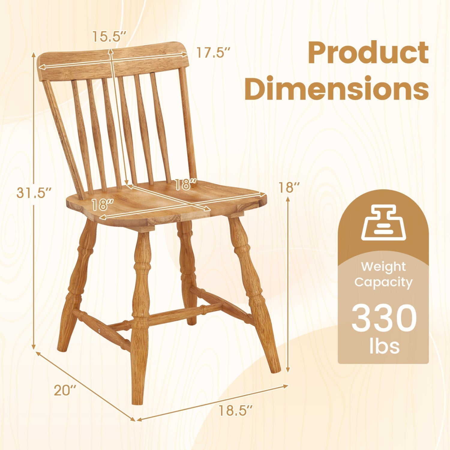 Windsor Dining Chairs Set of 4 with Curved Spindle Back