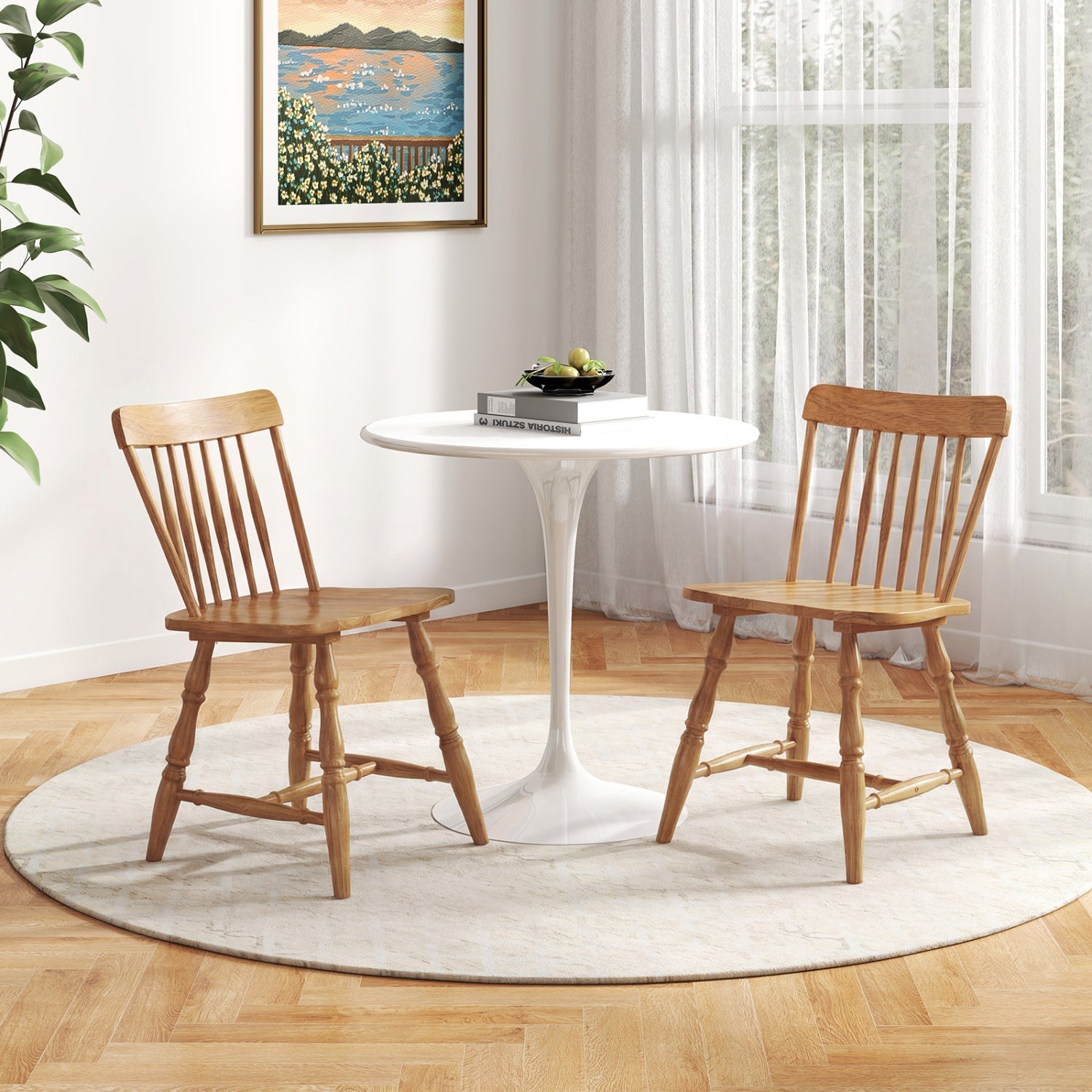 Windsor Dining Chairs Set of 4 with Curved Spindle Back