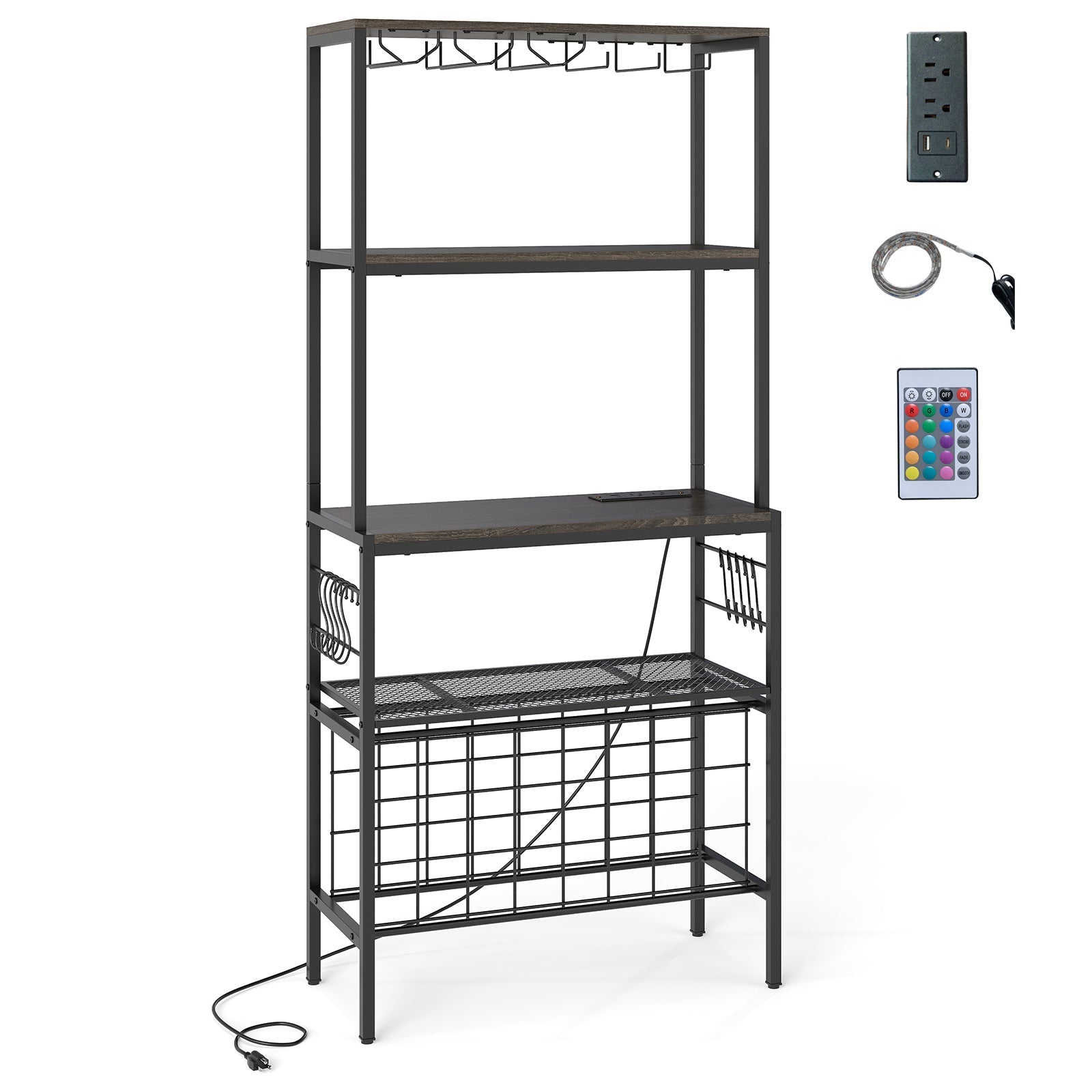 Wine Organizer with Power Outlet and Bottle Holders