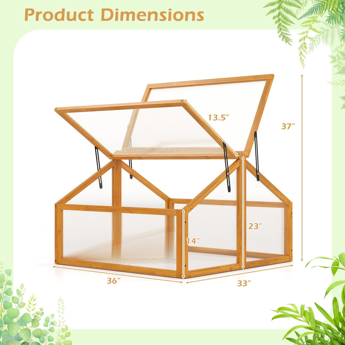 Wood Cold Frame Greenhouse Raised Flower Planter Protection with Transparent Openable Roof-Orange