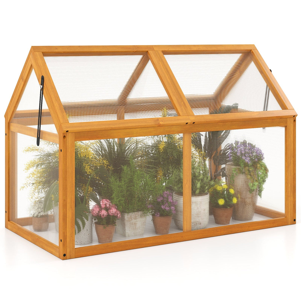 Wood Cold Frame Greenhouse Raised Flower Planter Protection with Adjustable Roof-Orange
