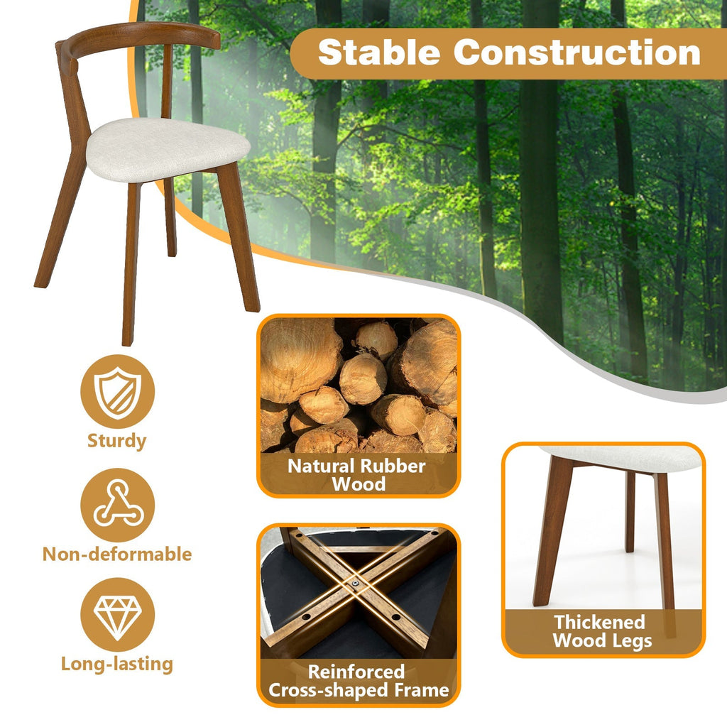 Wood Dining Chair Set of 2 with Padded Seat and Curved Back-Walnut