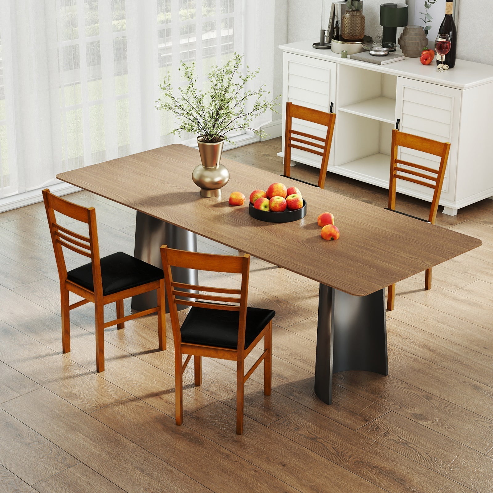Wood Dining Chairs Set of 2 with Rubber Wood Frame