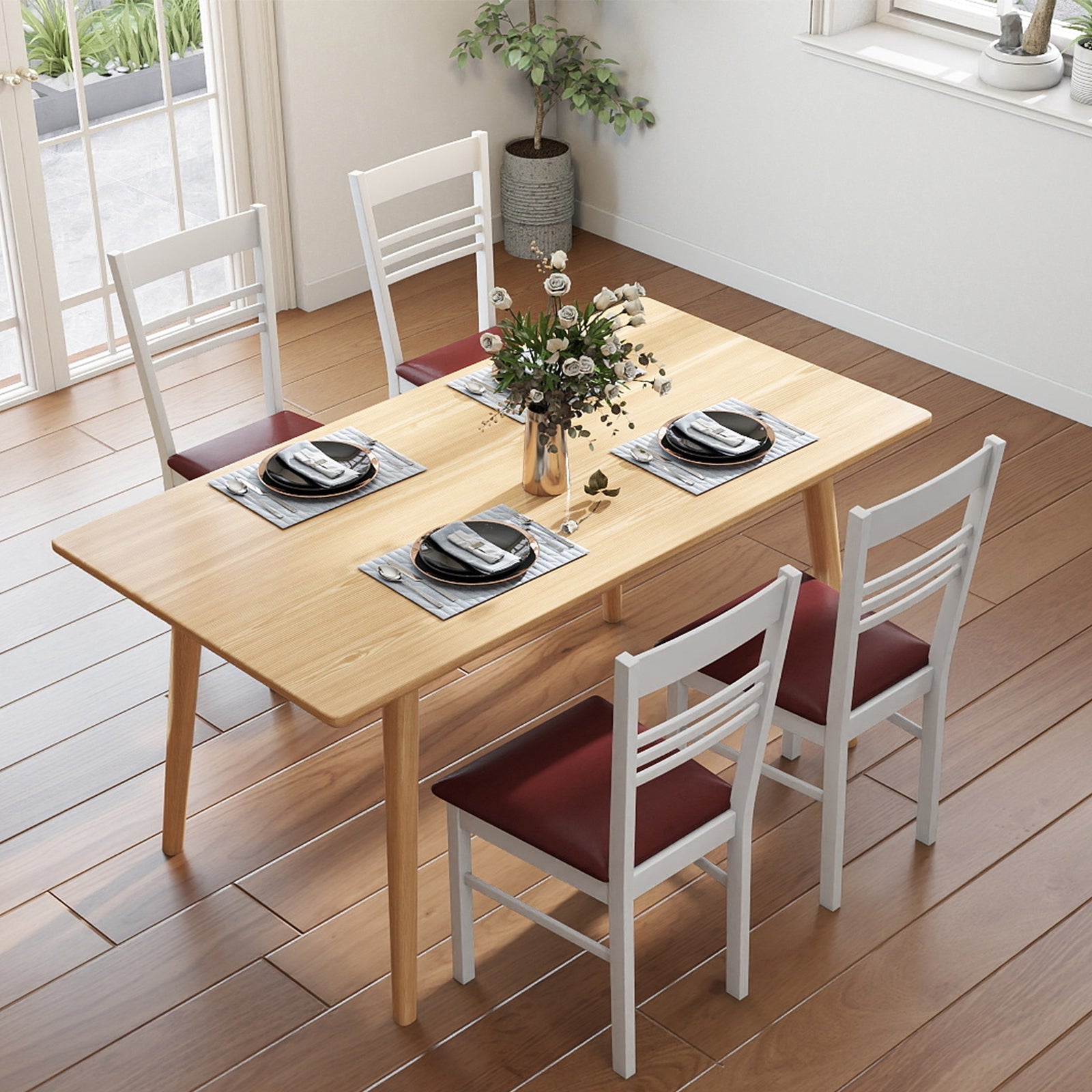 Wood Dining Chairs Set of 2 with Rubber Wood Frame