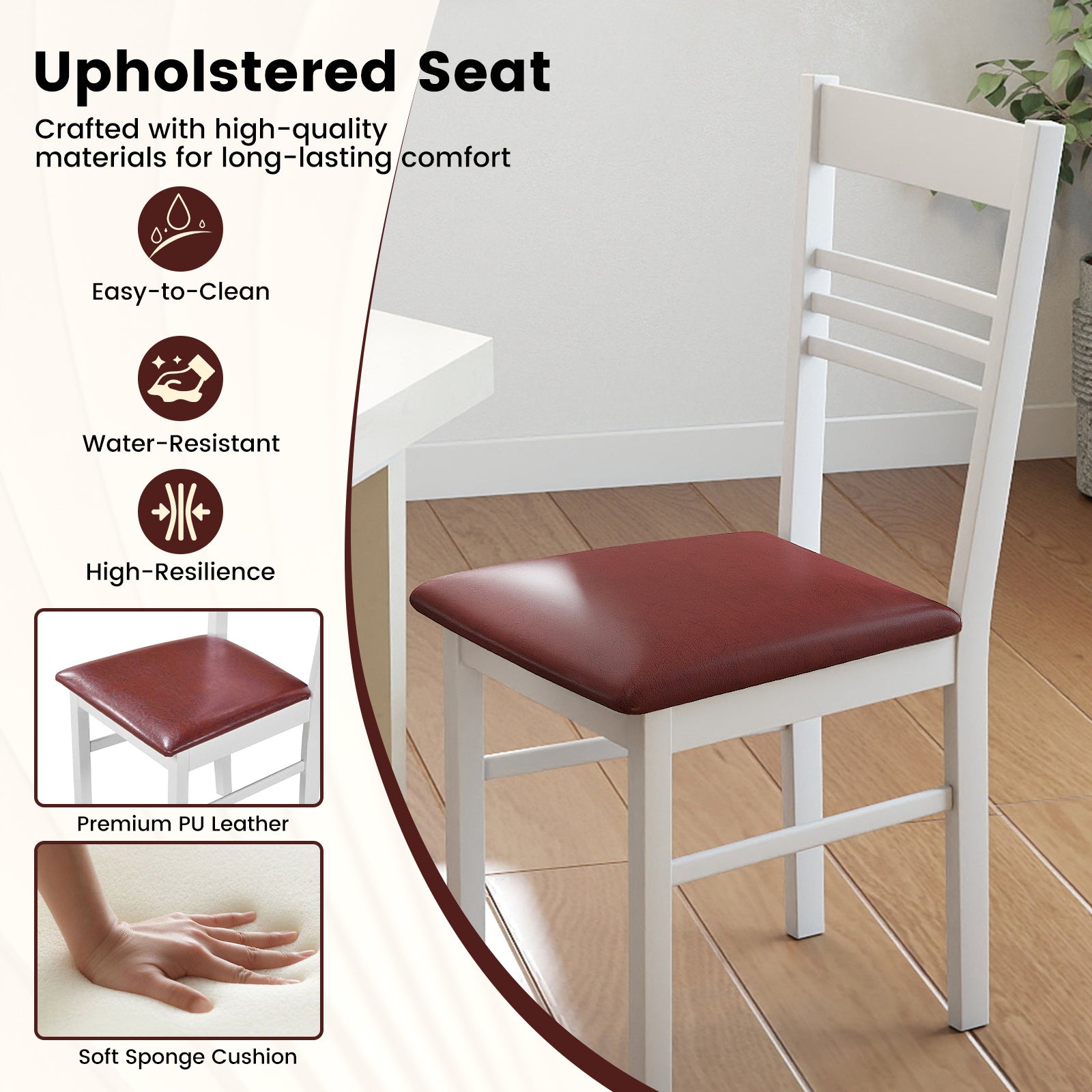 Wood Dining Chairs Set of 2 with Rubber Wood Frame