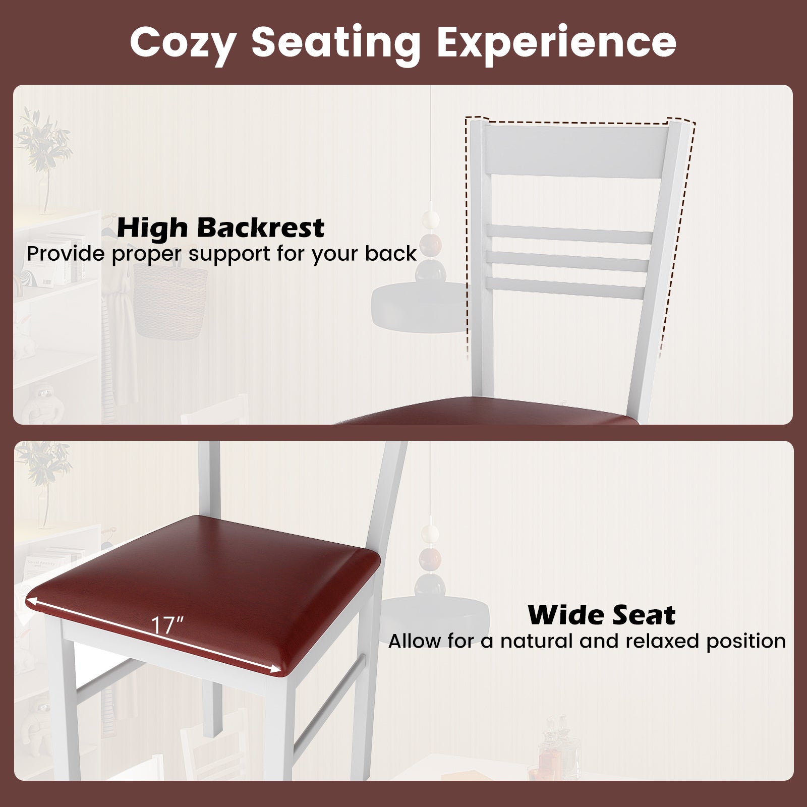 Wood Dining Chairs Set of 2 with Rubber Wood Frame